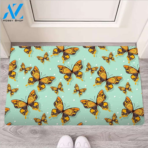 Yellow Butterfly Print Door Mat