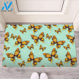 Yellow Butterfly Print Door Mat