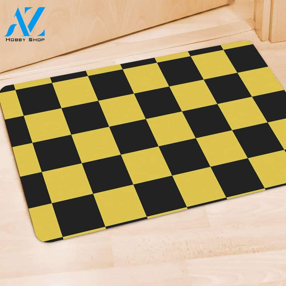Yellow Checkered Print Door Mat