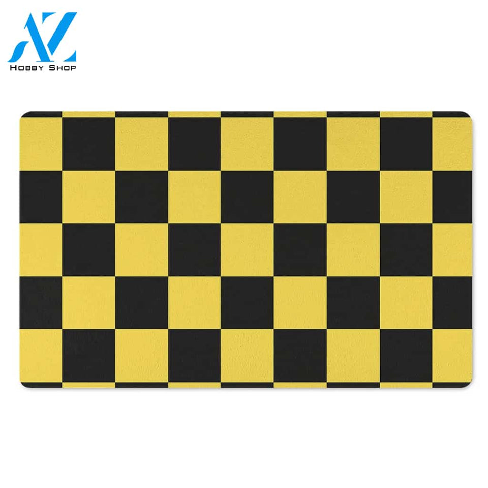Yellow Checkered Print Door Mat