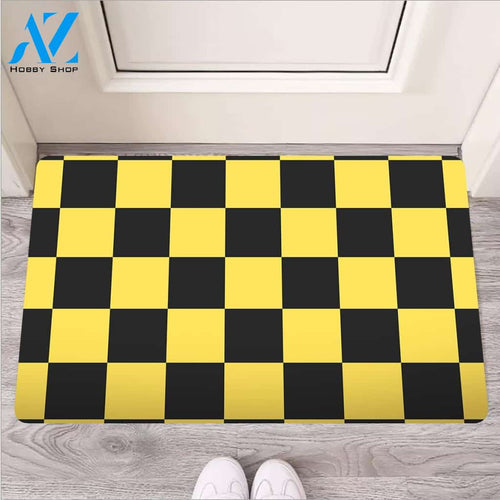 Yellow Checkered Print Door Mat