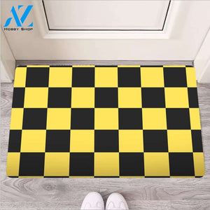 Yellow Checkered Print Door Mat