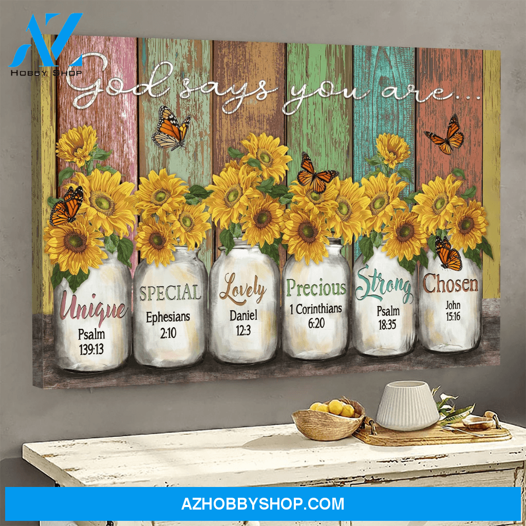 Yellow Daisy And Butterfly Wall Art Canvas | God Says You Are 3D Print Canvas