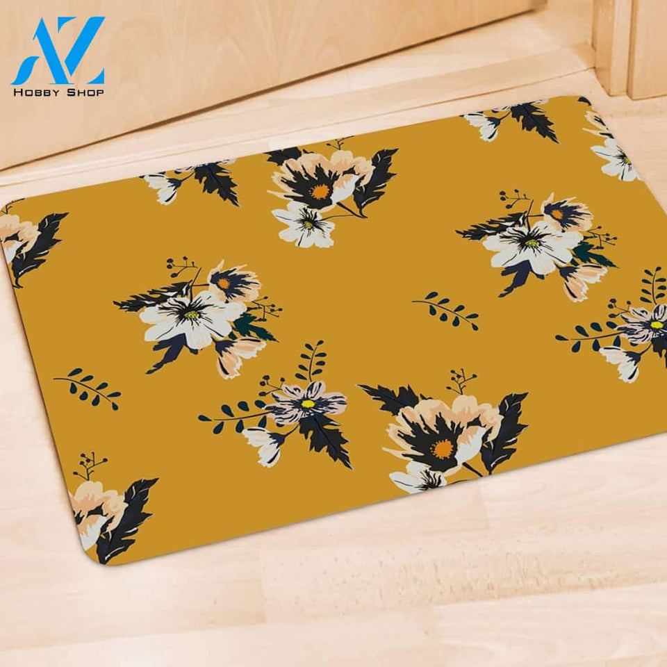 Yellow Flower Print Door Mat