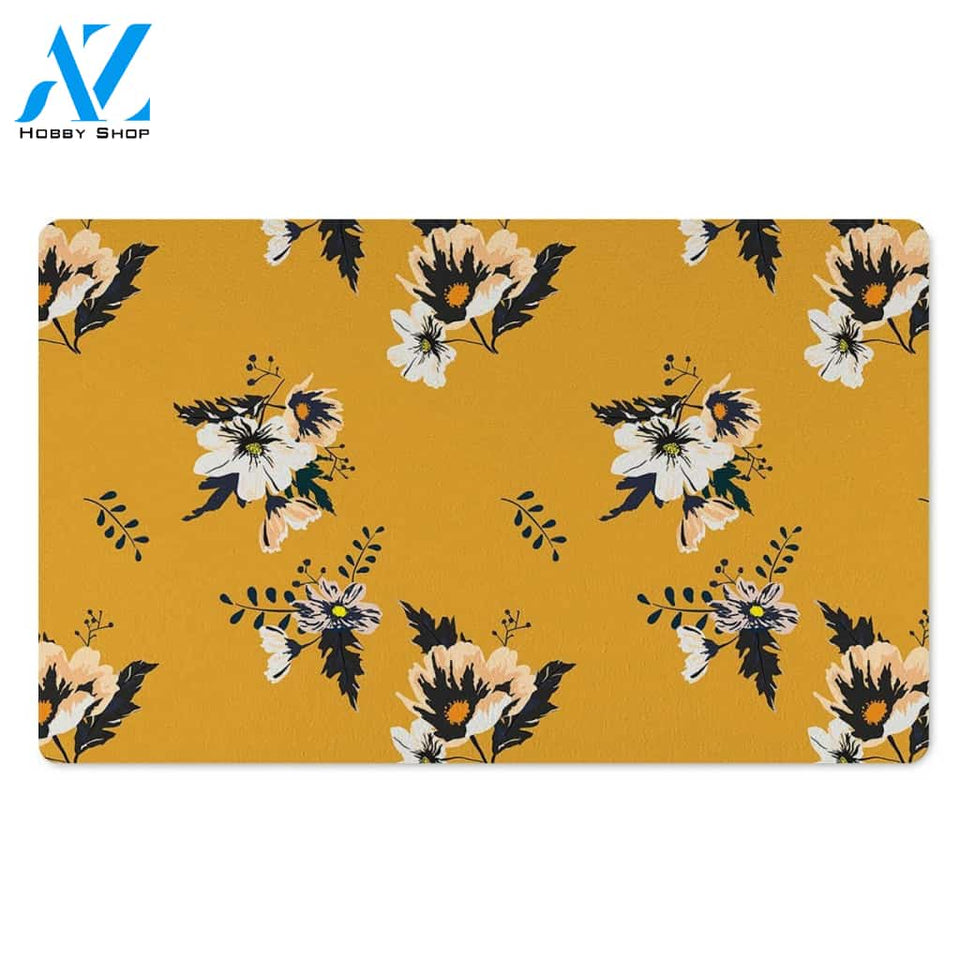 Yellow Flower Print Door Mat