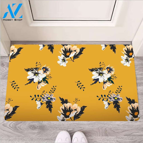 Yellow Flower Print Door Mat