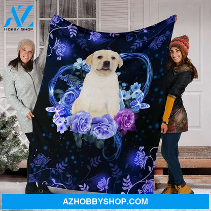 Yellow Labrador Premium Blanket Flower Fleece Blanket