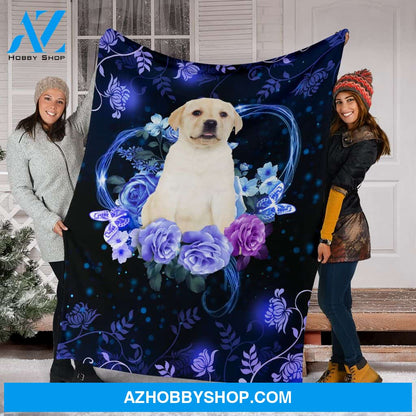 Yellow Labrador Premium Blanket Flower Fleece Blanket