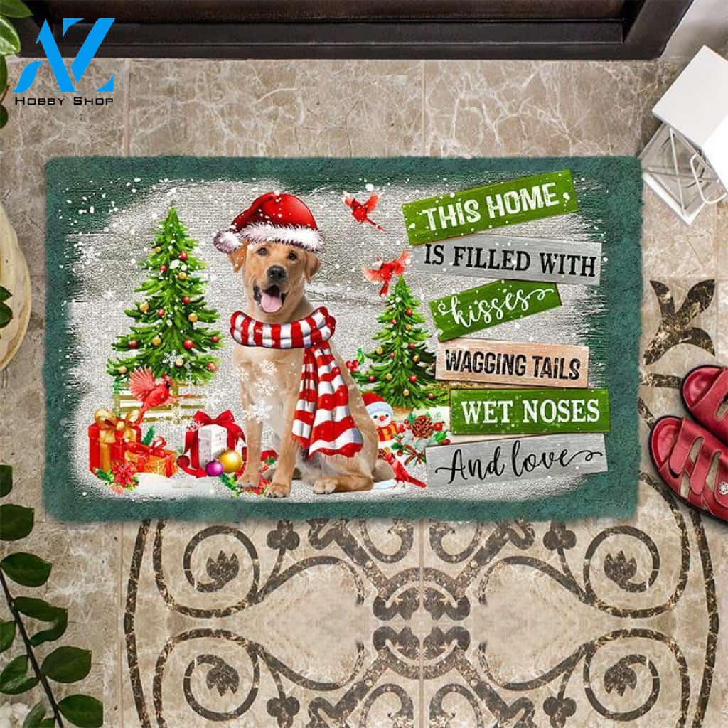 Yellow Labrador Retriever This Home Is Filled With Kisses Christmas Dog Doormat