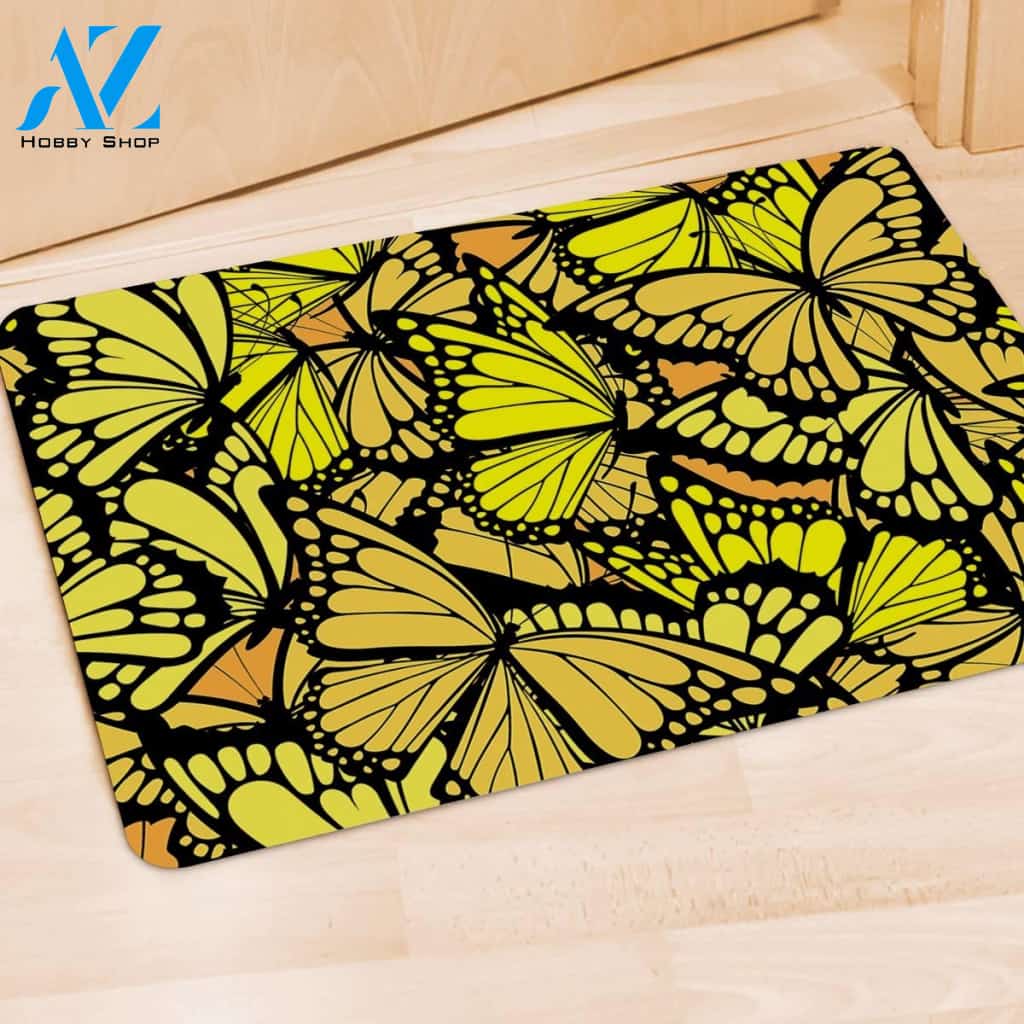 Yellow Monarch Butterfly Door Mat