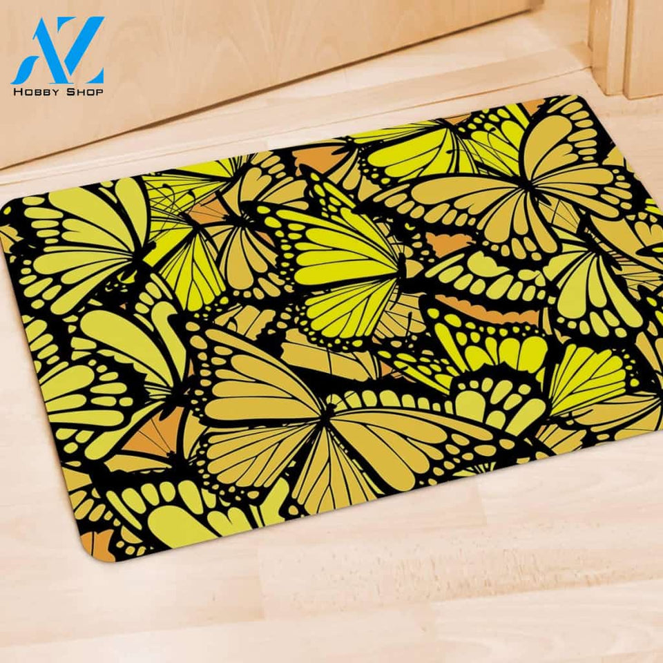 Yellow Monarch Butterfly Door Mat
