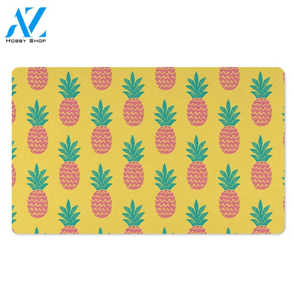 Yellow Pineapple Print Door Mat