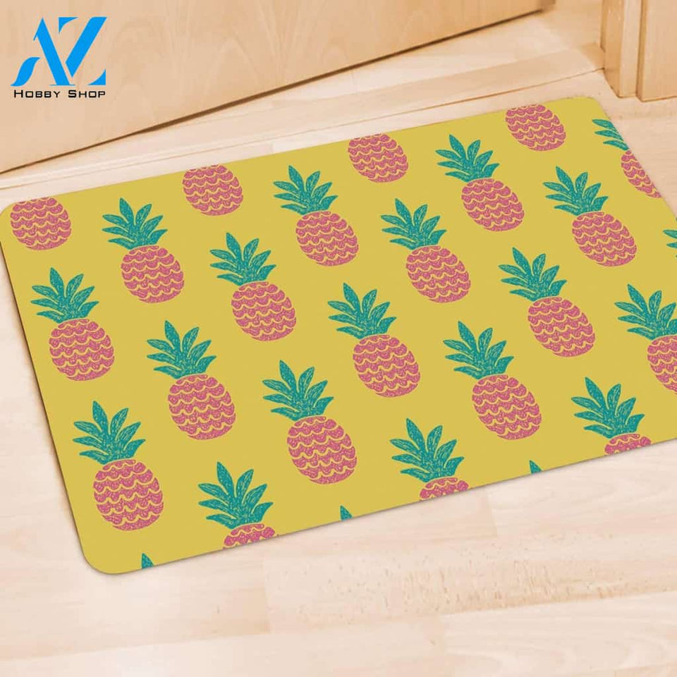Yellow Pineapple Print Door Mat