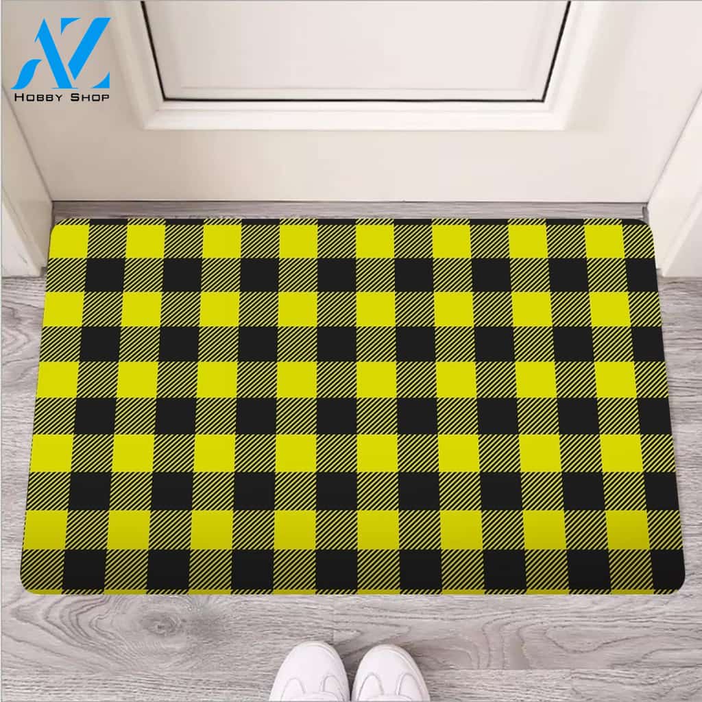 Yellow Plaid Door Mat