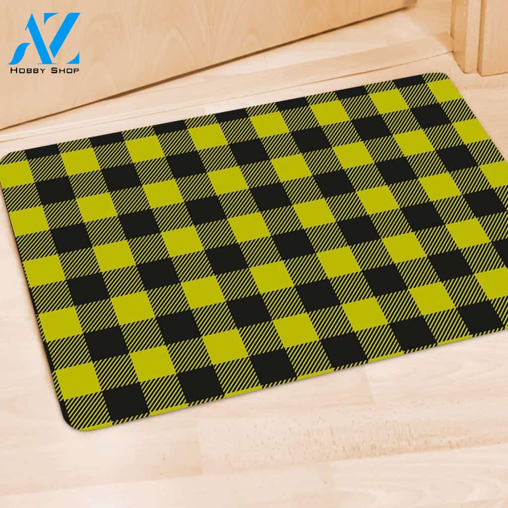 Yellow Plaid Door Mat