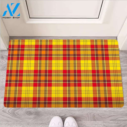 Yellow Plaid Tartan Door Mat