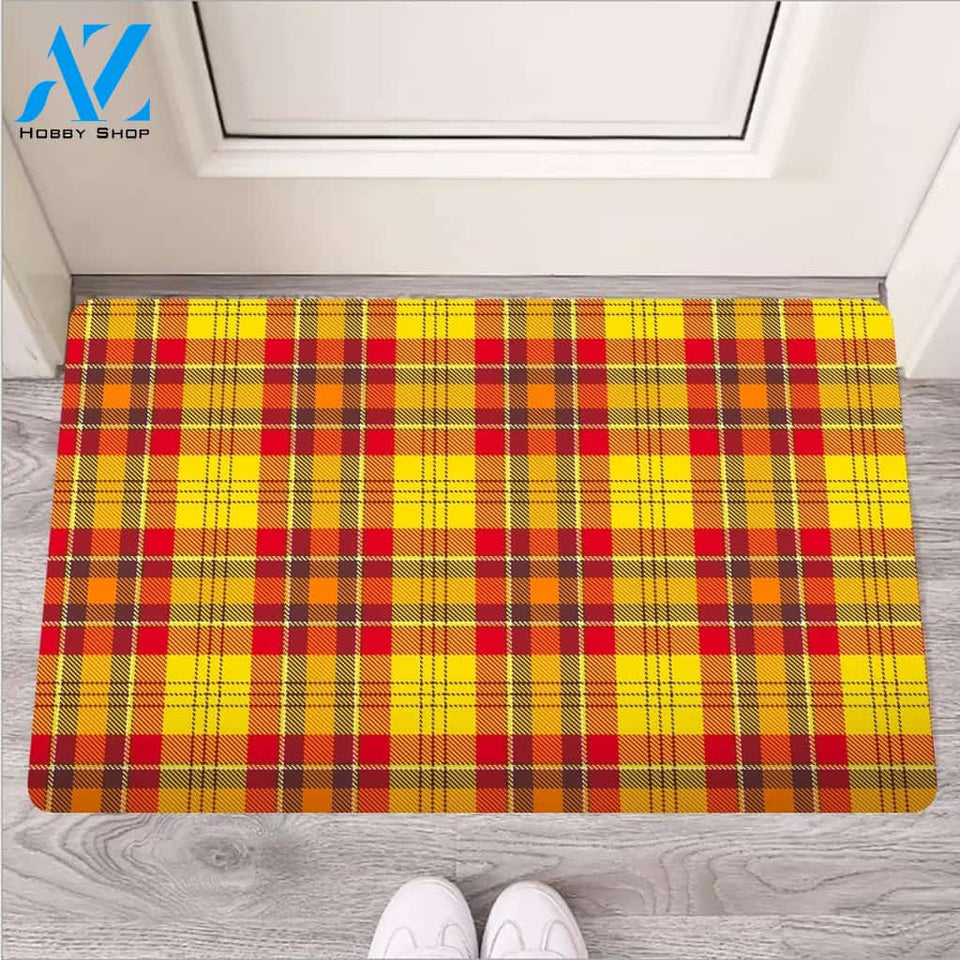 Yellow Plaid Tartan Door Mat