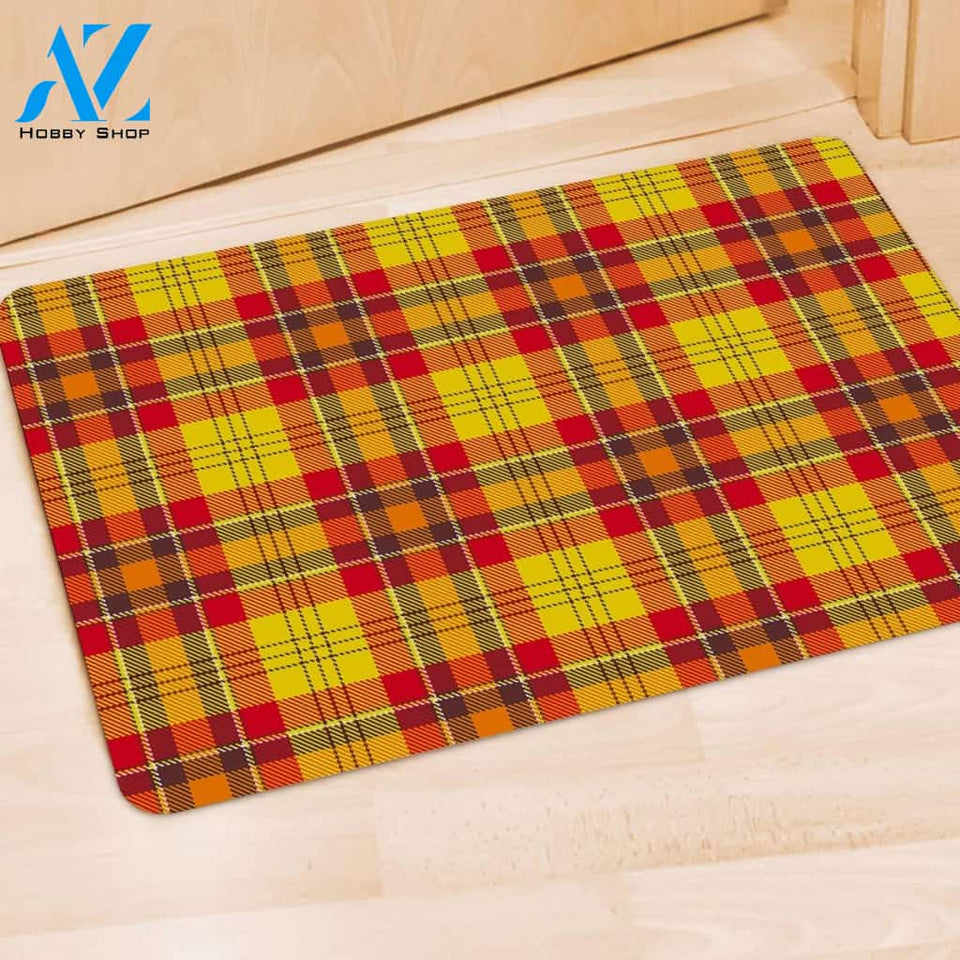 Yellow Plaid Tartan Door Mat