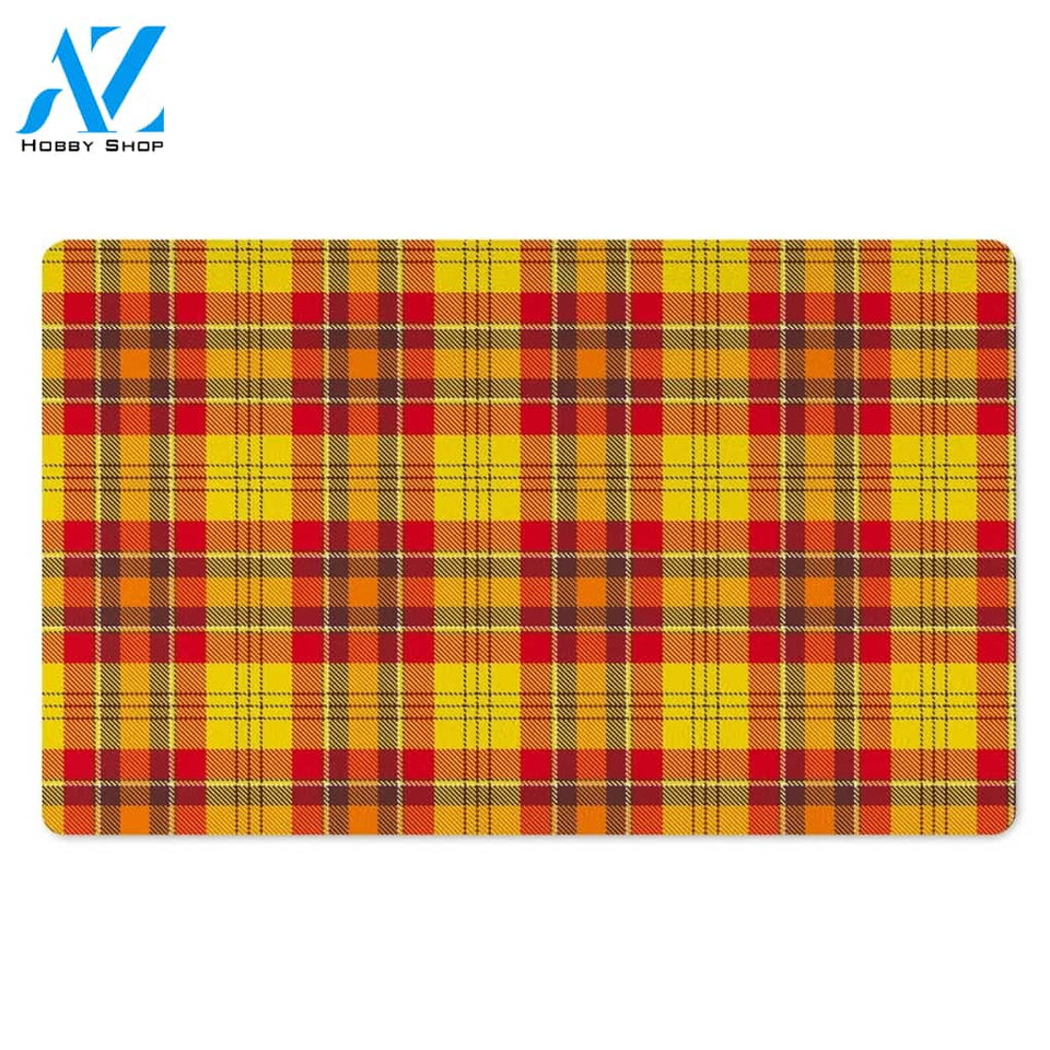 Yellow Plaid Tartan Door Mat