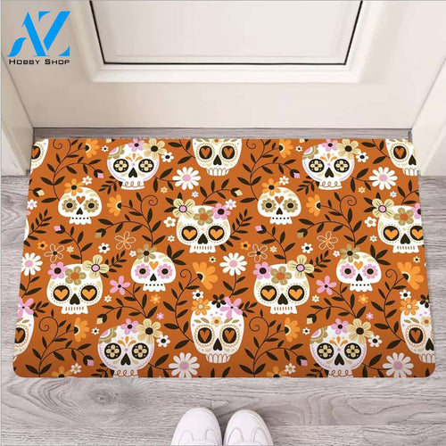 Yellow Sugar Skull Door Mat