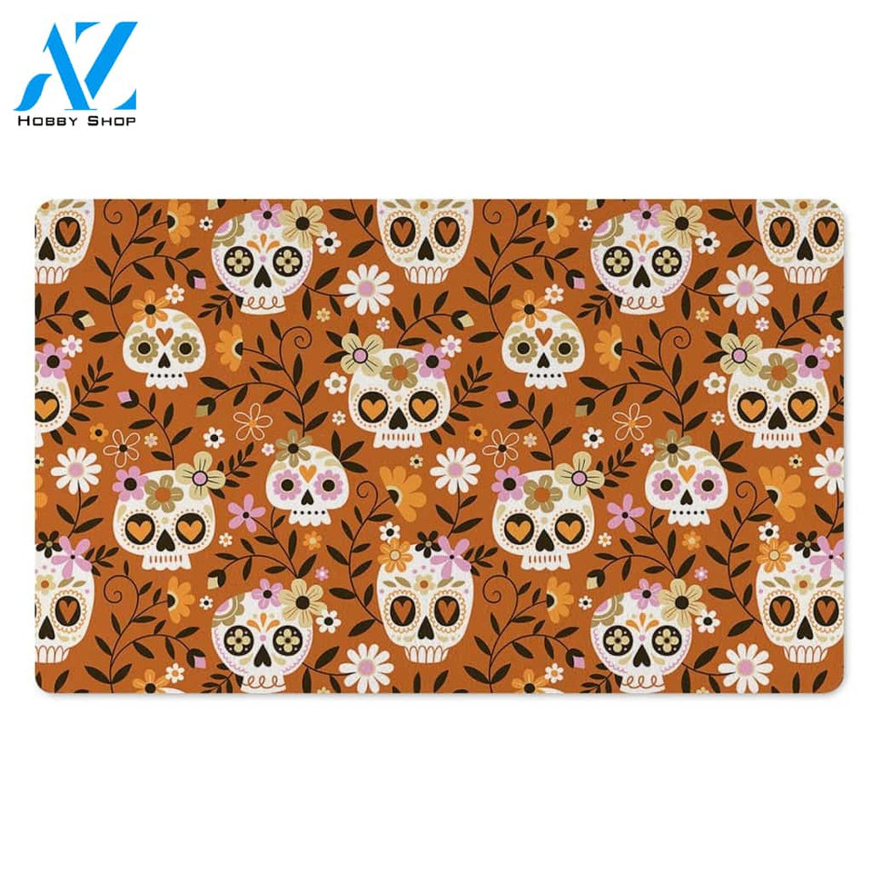 Yellow Sugar Skull Door Mat