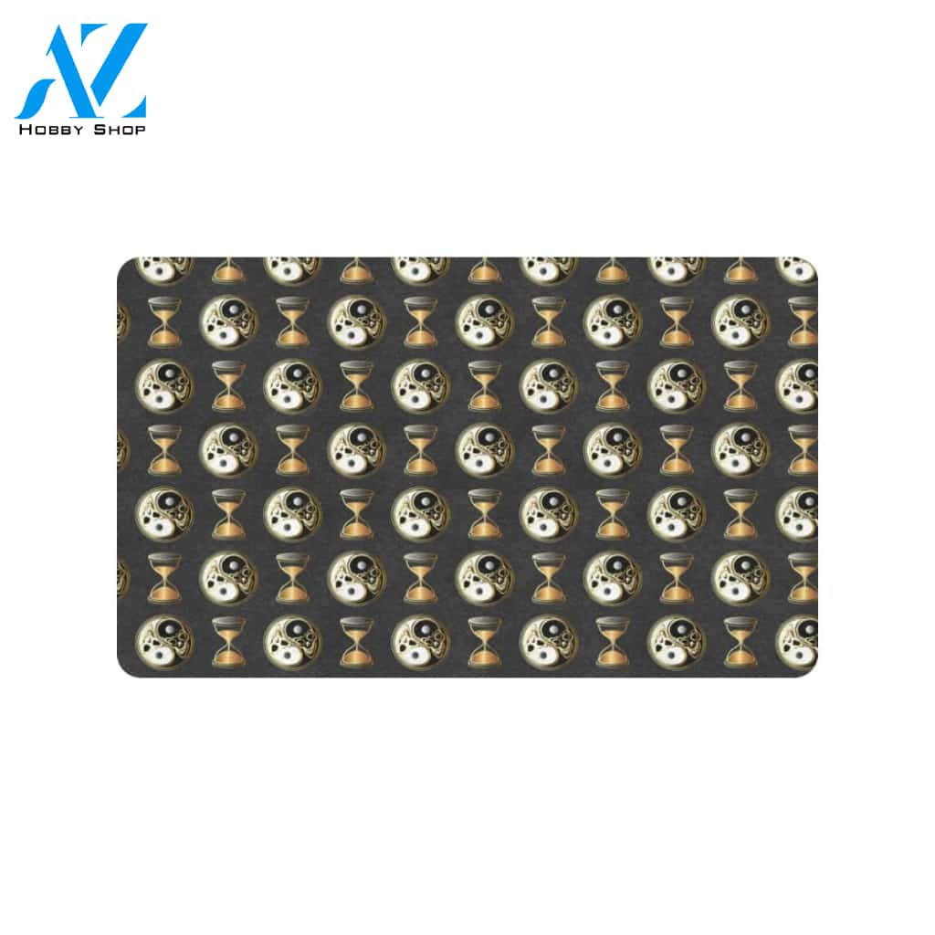Yin Yang Skull Themed Design Print Rubber Doormat