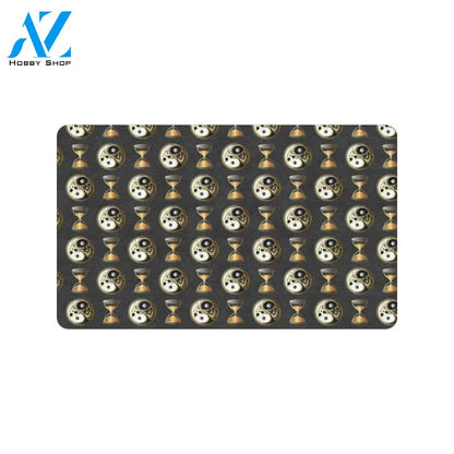Yin Yang Skull Themed Design Print Rubber Doormat