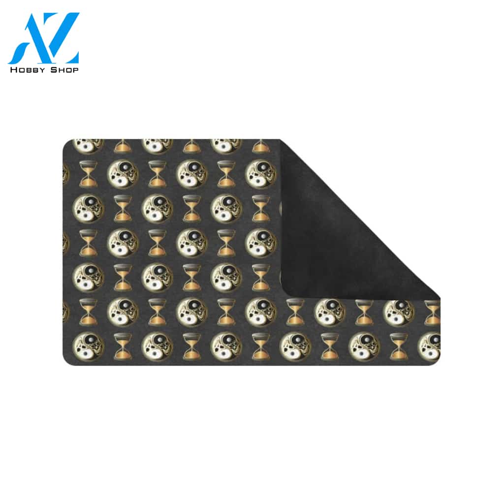 Yin Yang Skull Themed Design Print Rubber Doormat
