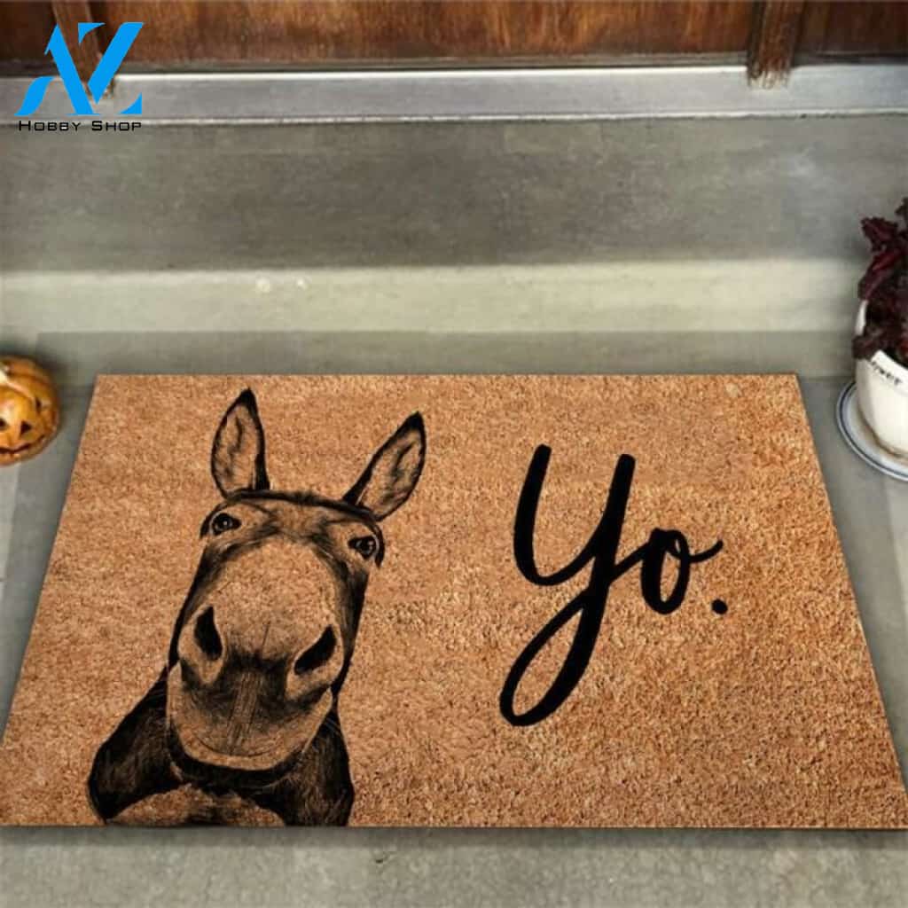 Yo Funny Donkey Coir Pattern Print Doormat | Welcome Mat | House Warming Gift