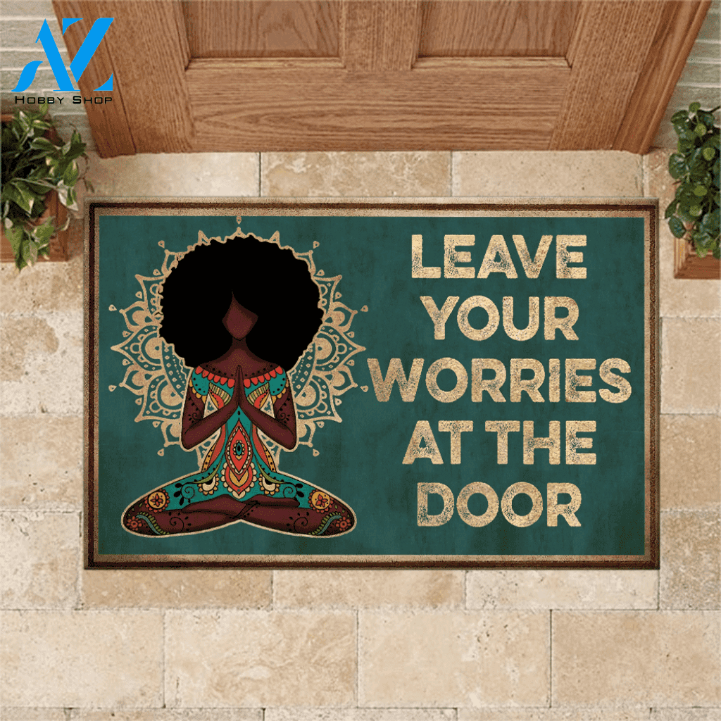 Yoga, Afro Doormat Yoga Afro Leave Your Worries At The Door | Welcome Mat | House Warming Gift