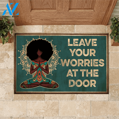Yoga, Afro Doormat Yoga Afro Leave Your Worries At The Door | Welcome Mat | House Warming Gift