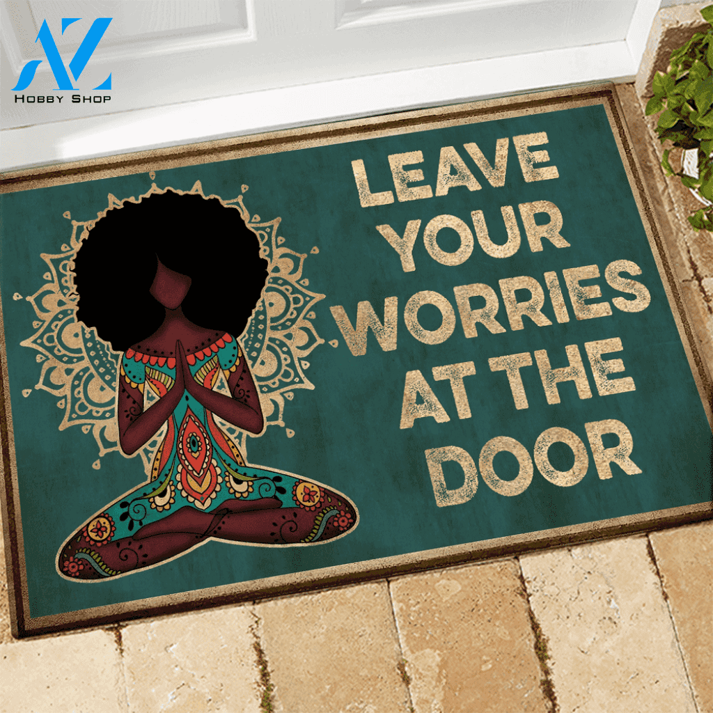 Yoga, Afro Doormat Yoga Afro Leave Your Worries At The Door | Welcome Mat | House Warming Gift