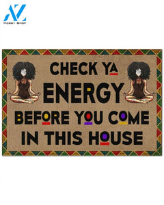 Yoga Black Girl Check Ya Energy Indoor And Outdoor Doormat Warm House Gift Welcome Mat Birthday Gift For Yoga Lovers