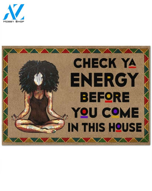 Yoga Black Girl Check Ya Energy Indoor And Outdoor Doormat Warm House Gift Welcome Mat Gift For Yoga Lovers