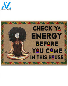 Yoga Black Girl Check Ya Energy Indoor And Outdoor Doormat Warm House Gift Welcome Mat Gift For Yoga Lovers