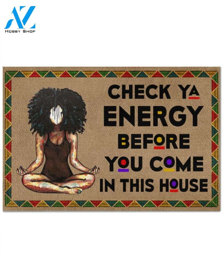Yoga Black Girl Check Ya Energy Indoor And Outdoor Doormat Warm House Gift Welcome Mat Gift For Yoga Lovers