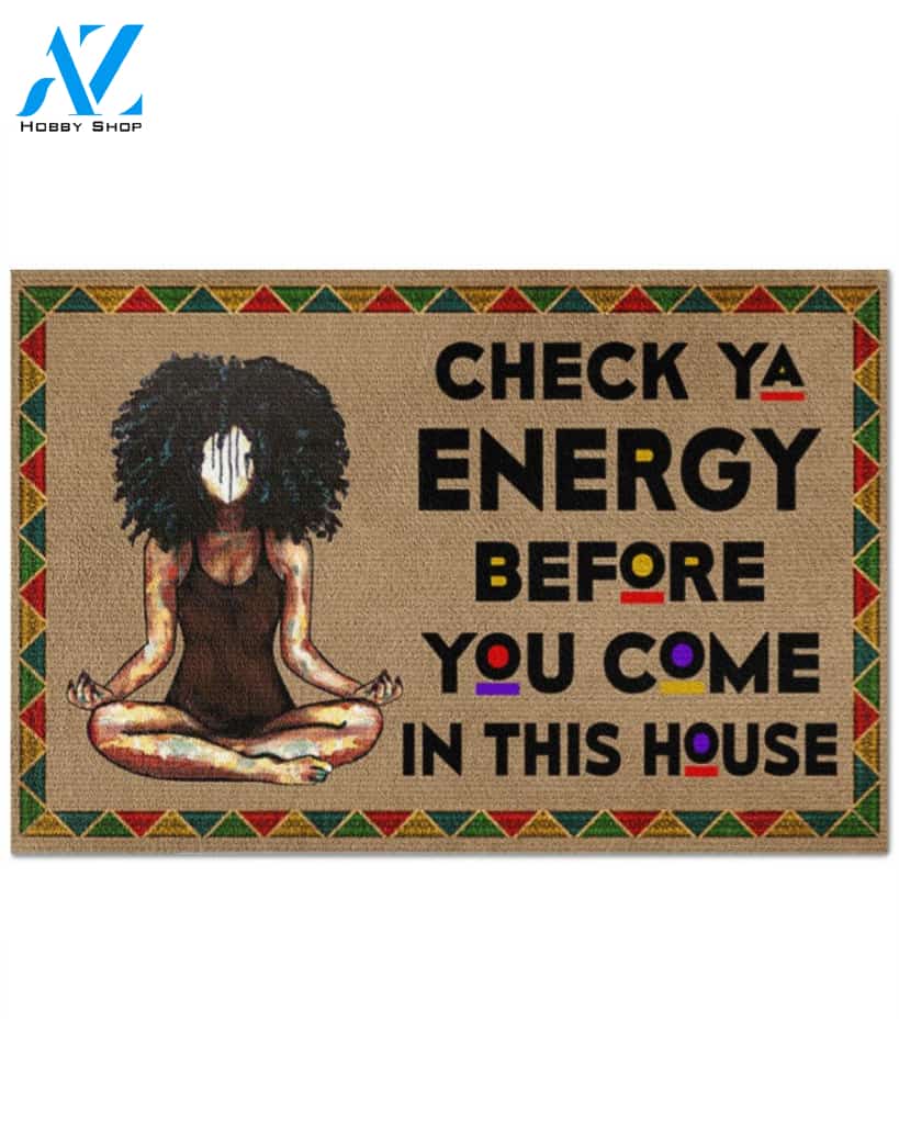 Yoga Black Girl Check Ya Energy Indoor And Outdoor Doormat Warm House Gift Welcome Mat Gift For Yoga Lovers
