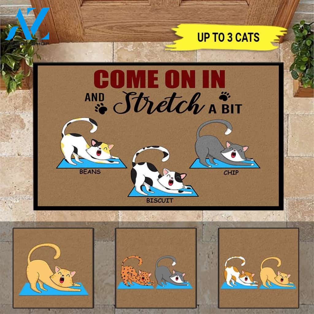 Yoga Cat Custom Doormat Come In And Stretch For A Bit | WELCOME MAT | HOUSE WARMING GIFT
