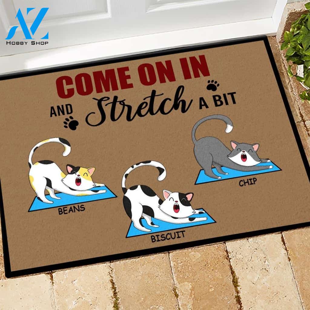 Yoga Cat Custom Doormat Come In And Stretch For A Bit | WELCOME MAT | HOUSE WARMING GIFT