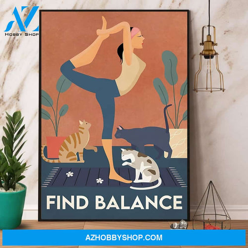 Yoga & Cats Find Balance Canvas And Poster, Wall Decor Visual Art