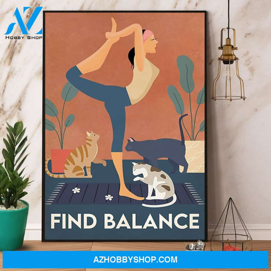 Yoga & Cats Find Balance Canvas And Poster, Wall Decor Visual Art