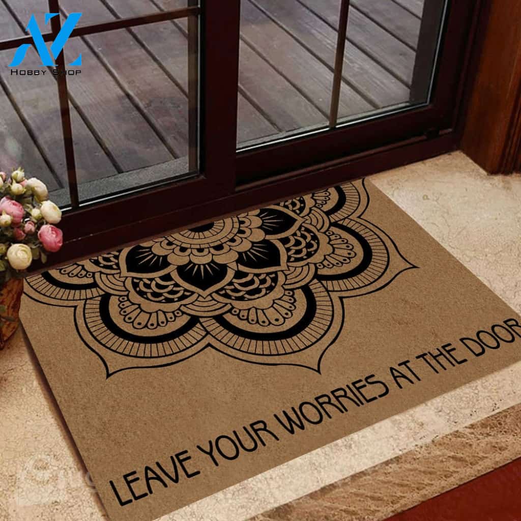 Yoga Doormat Leave Your Worries At The Door 2 Welcome Mat House Warming Gift Home Decor Gift for Cat Lovers Funny Doormat Gift Idea