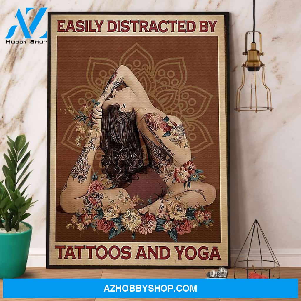 Yoga Girl Easily Distracted By Yoga & Tattoos Floral Canvas And Poster, Wall Decor Visual Art