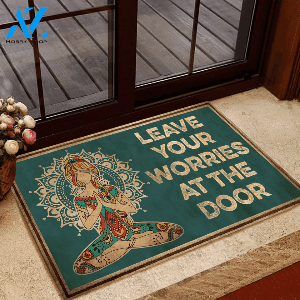 Yoga Girl Leave Your Worries At The Door Indoor And Outdoor Doormat Warm House Gift Welcome Mat Birthday Gift For Yoga Lovers