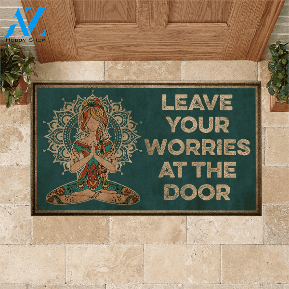 Yoga Girl Leave Your Worries At The Door Indoor And Outdoor Doormat Warm House Gift Welcome Mat Birthday Gift For Yoga Lovers