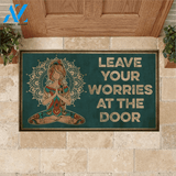 Yoga Girl Leave Your Worries At The Door Indoor And Outdoor Doormat Warm House Gift Welcome Mat Birthday Gift For Yoga Lovers