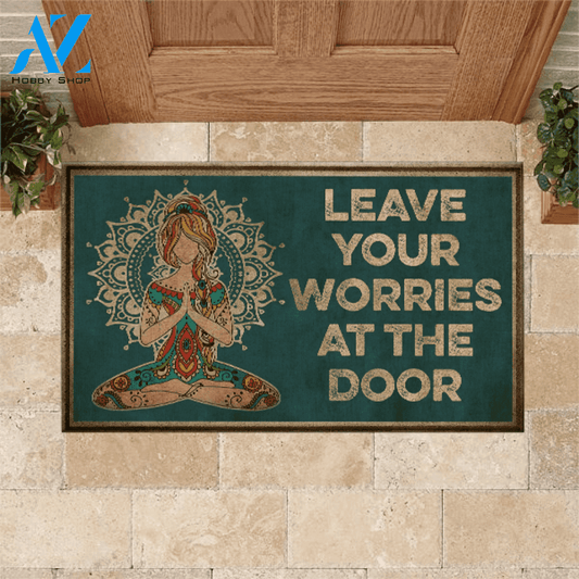 Yoga Girl Leave Your Worries At The Door Indoor And Outdoor Doormat Warm House Gift Welcome Mat Birthday Gift For Yoga Lovers
