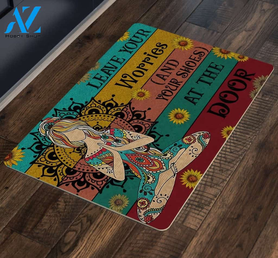 Yoga Leave your Worries and your shoes at the door Mat | Welcome Mat | House Warming Gift