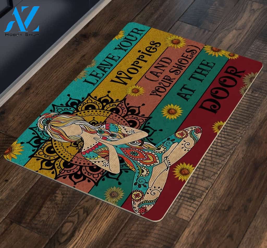 Yoga Leave your Worries and your shoes at the door Mat | Welcome Mat | House Warming Gift