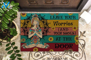 Yoga Leaves Worries At The Door Doormat | WELCOME MAT | HOUSE WARMING GIFT